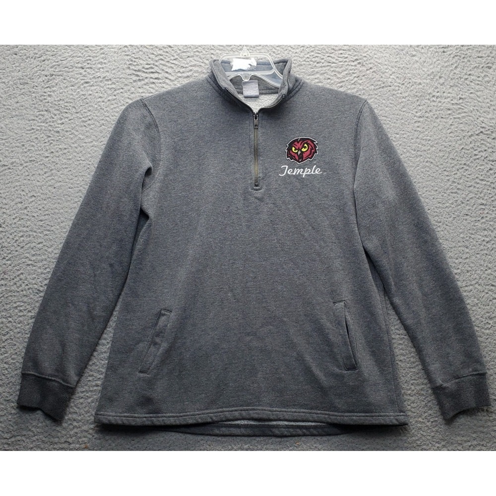Temple University Stadium Athletics 1/4-Zip Pullover Women Small Gray Owl Mascot